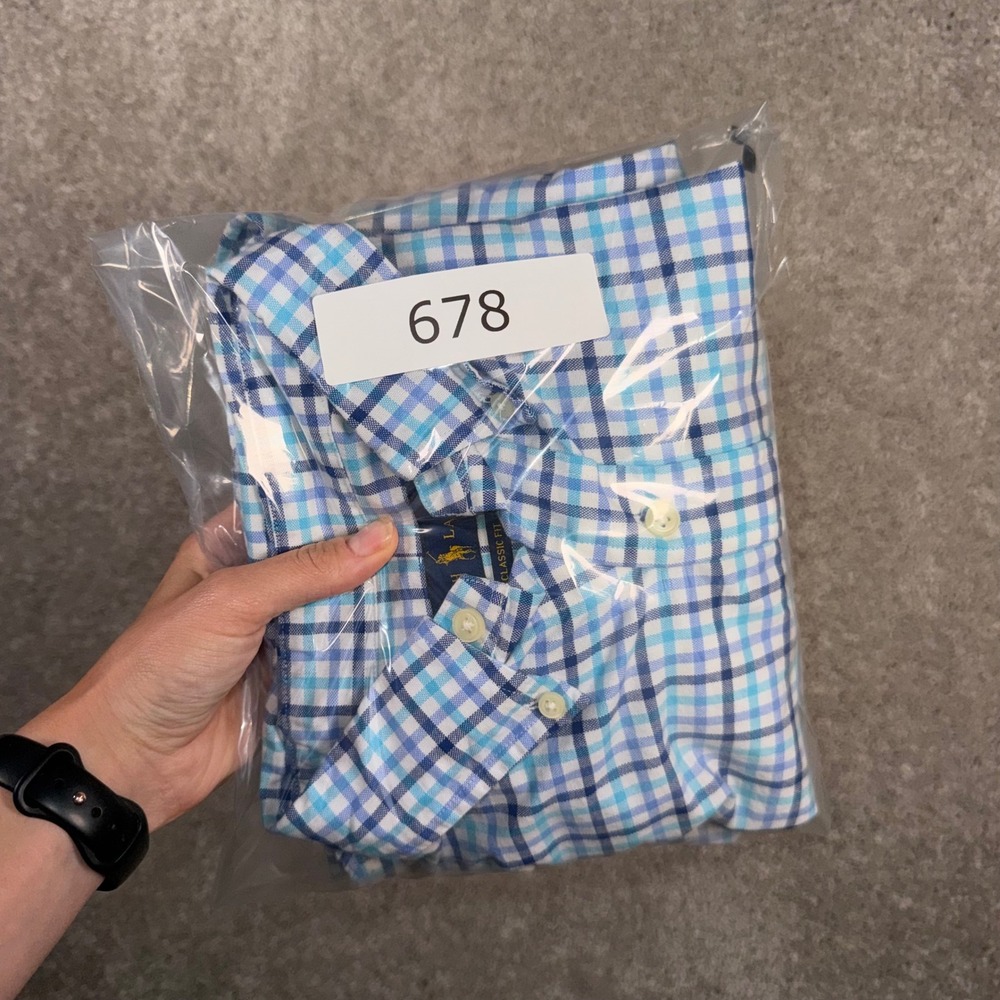 Polo Ralph Lauren Men's M Classic Fit Blue Plaid Button Down Shirt Flesh Pony - Picture 11 of 11